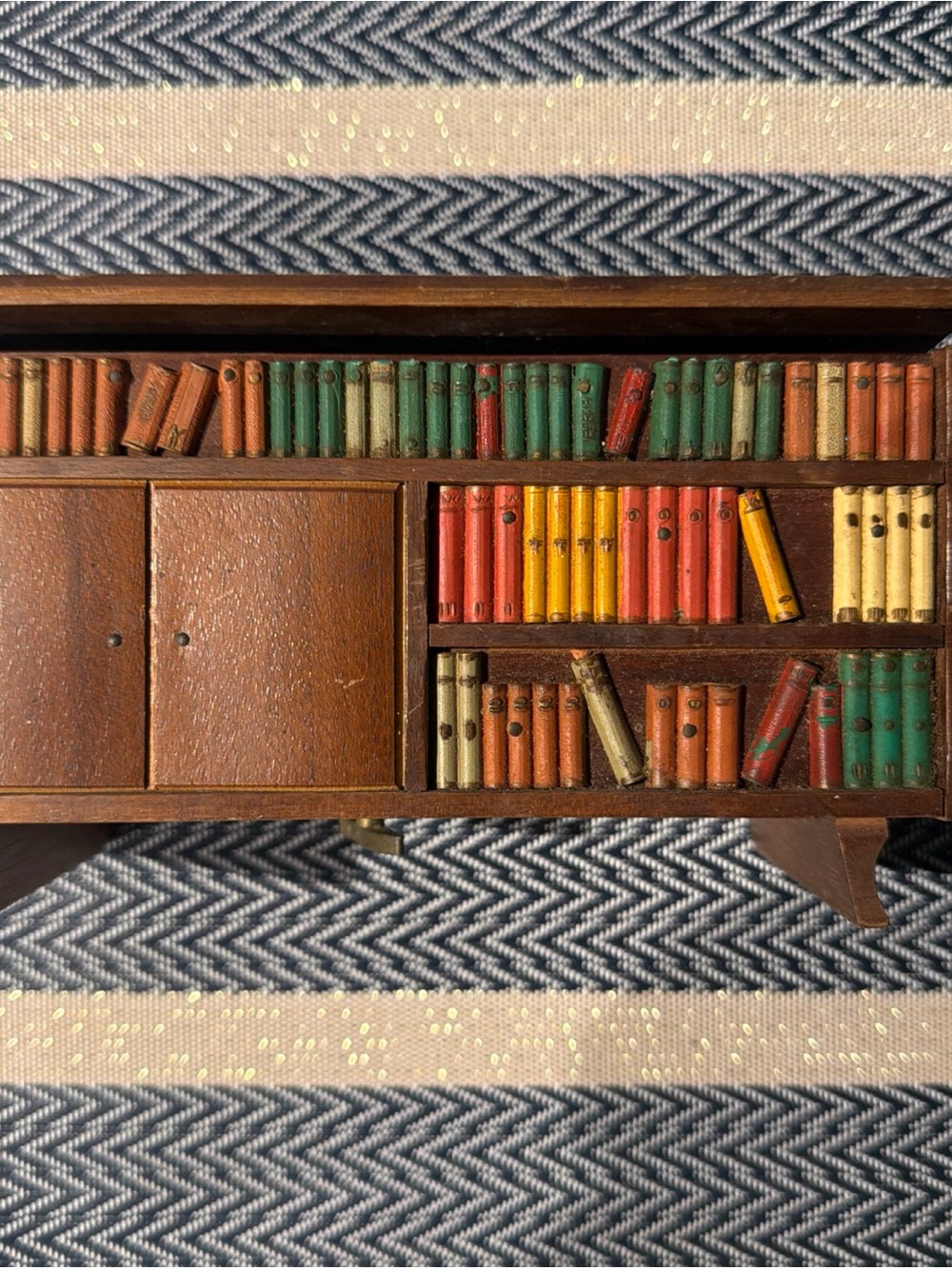 Vintage Wooden Miniature Bookcase Cigarette music box.